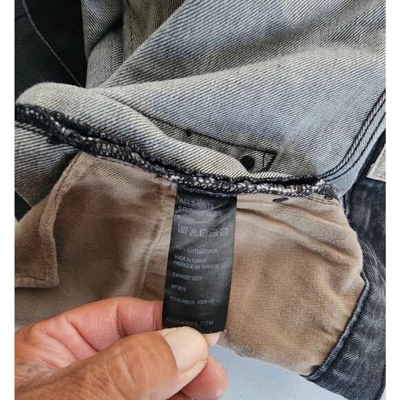 All Saints Jeans Mens 32x30.5 Gray Distress Button Fly Skinny Rock Grunge Preppy - Picture 7 of 9